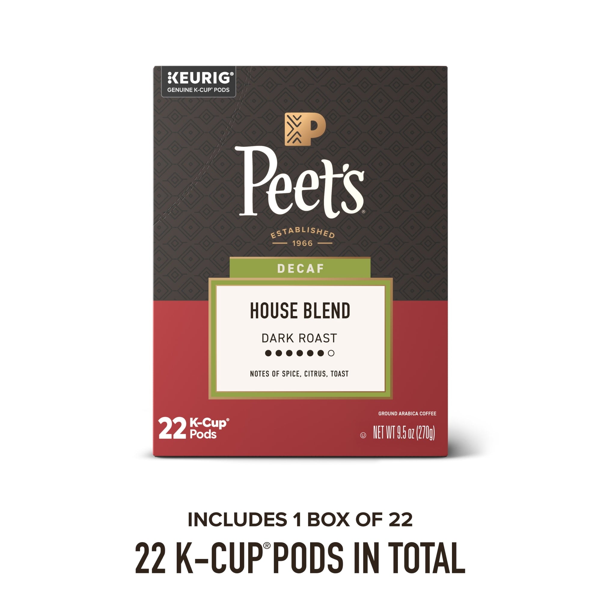 Peet's Coffee Decaf House Blend Premium Dark Roast Keurig K-Cup Coffee Pods, 22 Count — coffee and drinks product, view 2