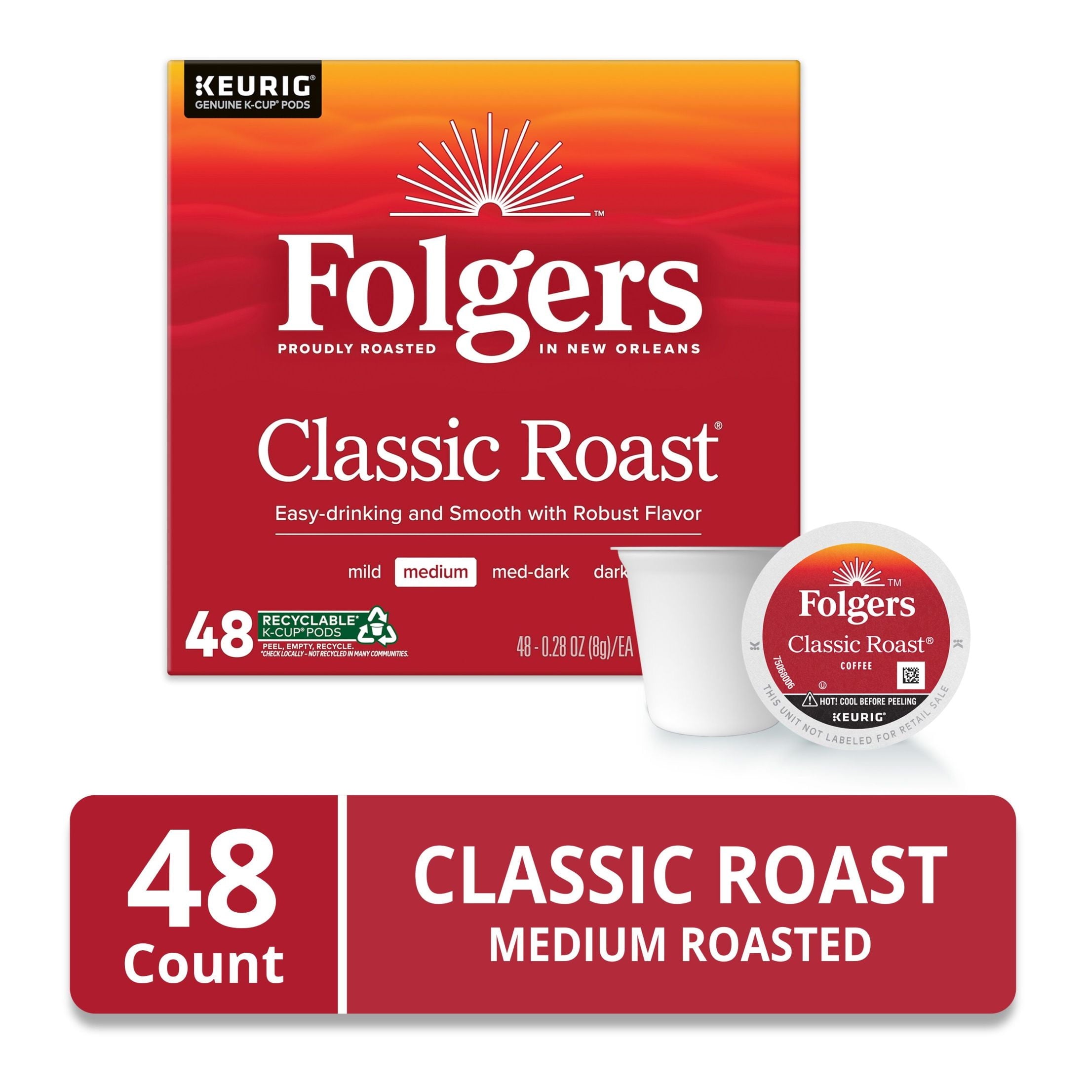 Folgers Classic Roast, Medium Roast Coffee, Keurig K Cup Pods, 48 Count Box — coffee and drinks product, view 2