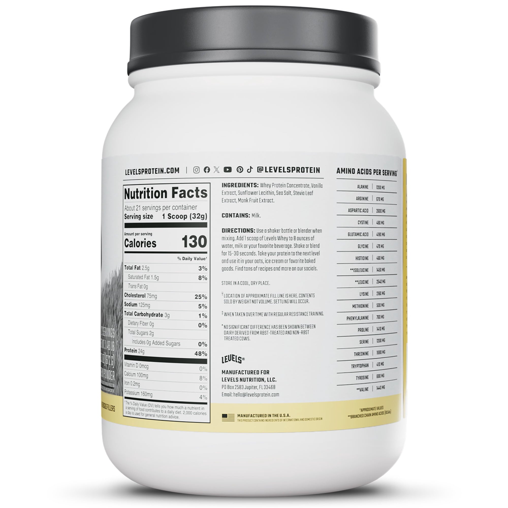 Levels Grass Fed Whey Protein Powder, No Artificials, 24G of Protein, Vanilla Bean, 1.48LB — sports nutrition product, view 8