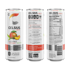 CELSIUS Fizz Free Peach Mango Green Tea, Functional Energy Drink 12 fl oz (Pack of 12) — coffee and drinks product, view 3