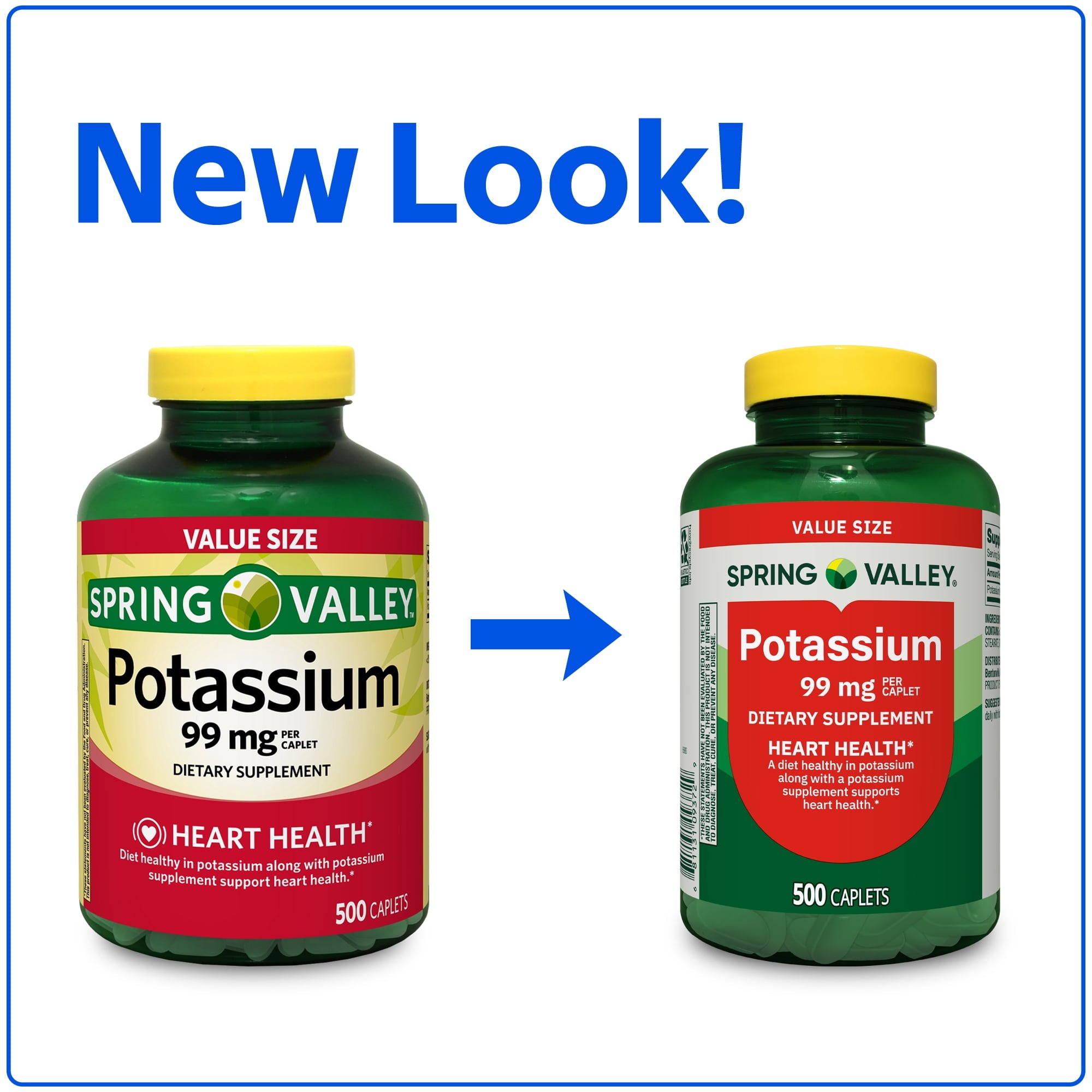 Spring Valley Potassium Dietary Supplement Caplets for Heart Health, 99 mg, 500 Count Value Size — supplement pack, view 11