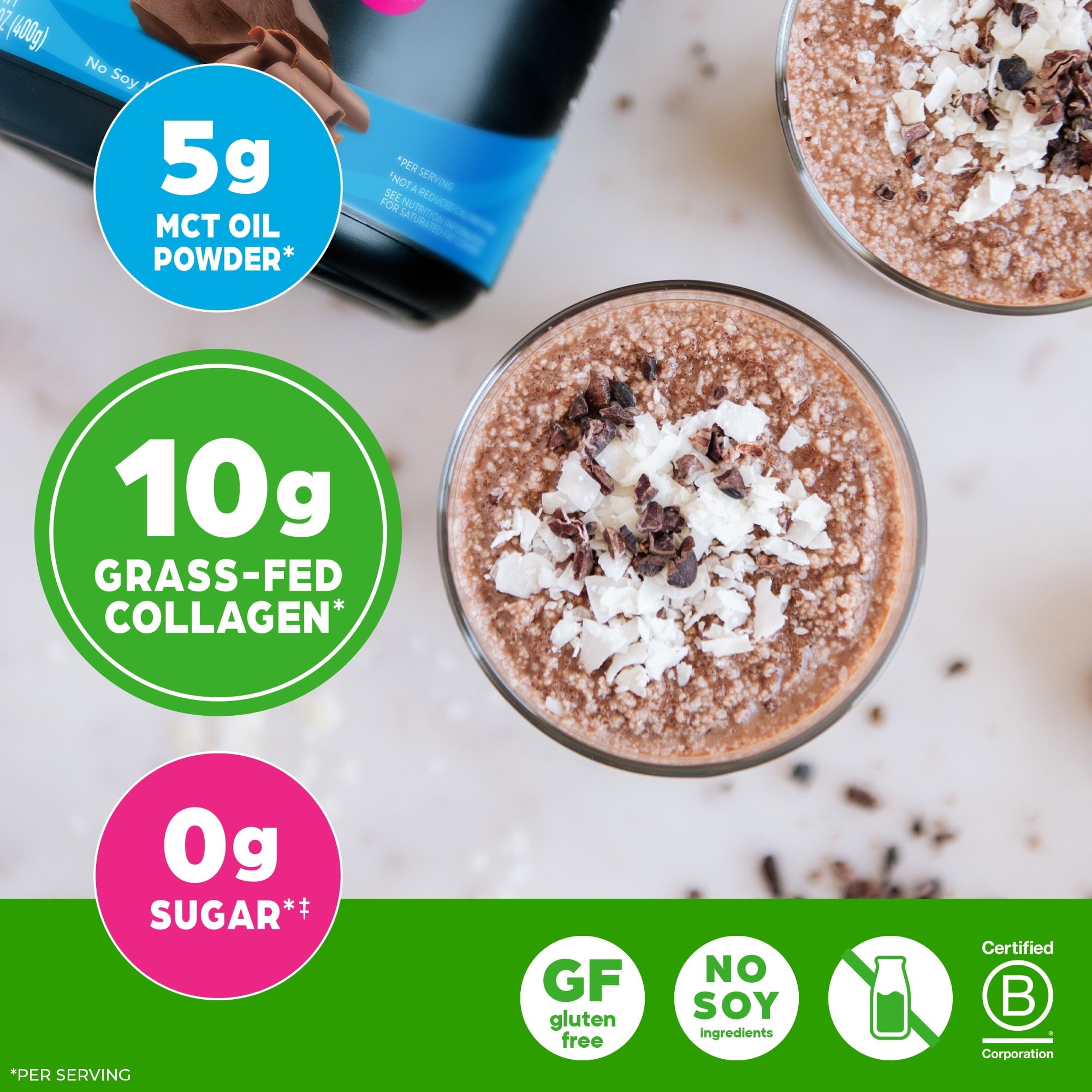Orgain Keto Collagen Protein Powder, 10g Grass-Fed Collagen, 5g MCT Oil, Chocolate, .88lb — sports nutrition product, view 2