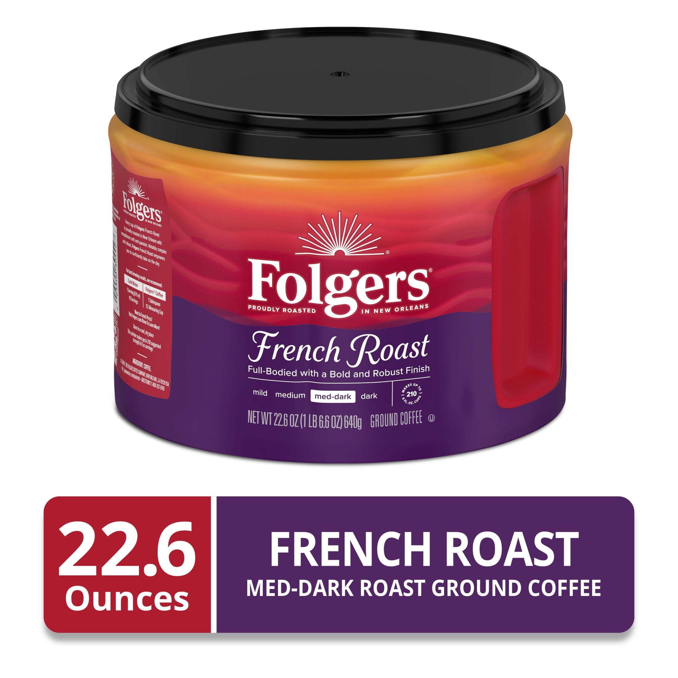 Folgers French Roast Ground Coffee, Medium Dark Roast, 22.6 oz Canister — coffee and drinks product, view 2