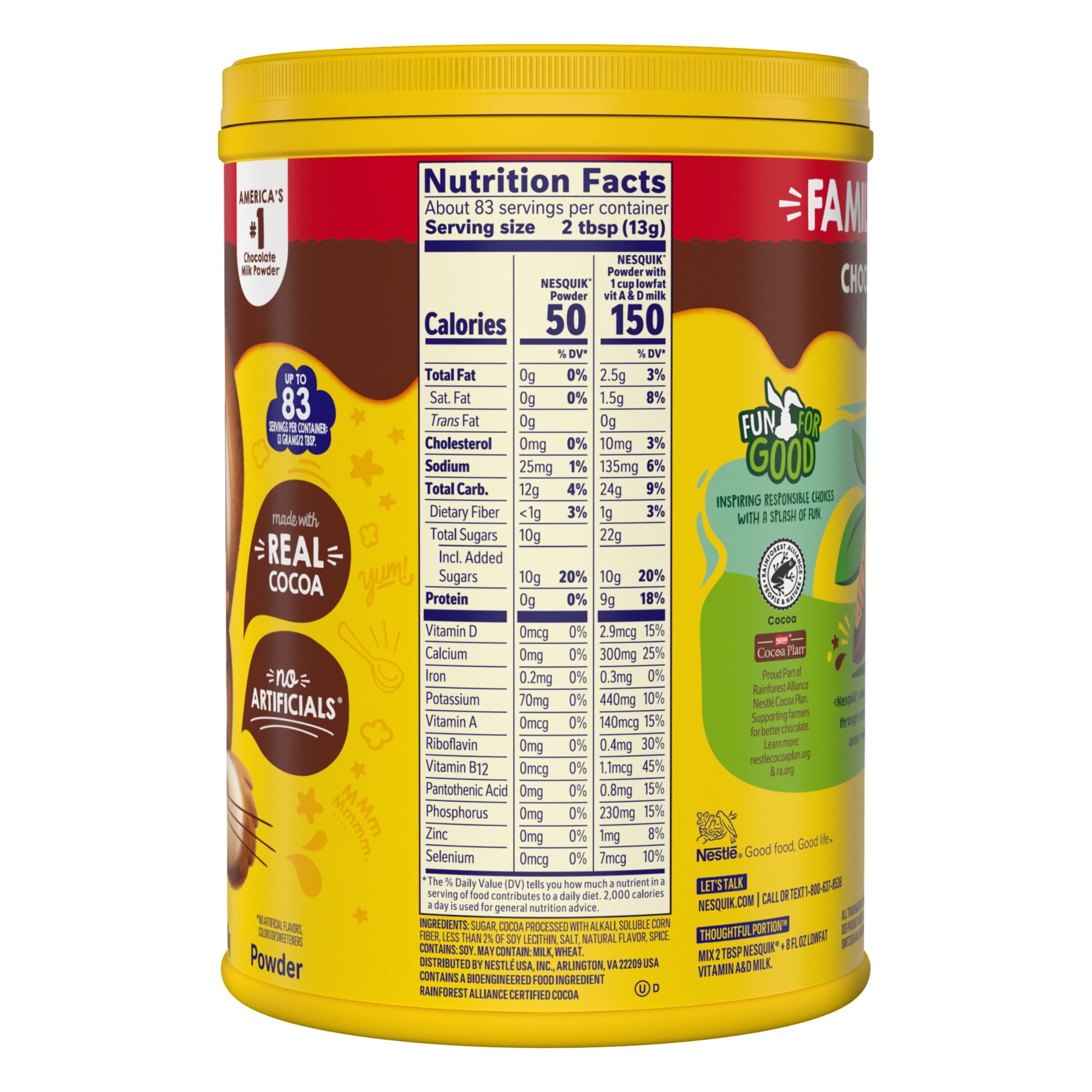 Nestle Nesquik Chocolate Flavor Powder Stir In Drink Mix Canister, 38 oz Canister — coffee and drinks product, view 11