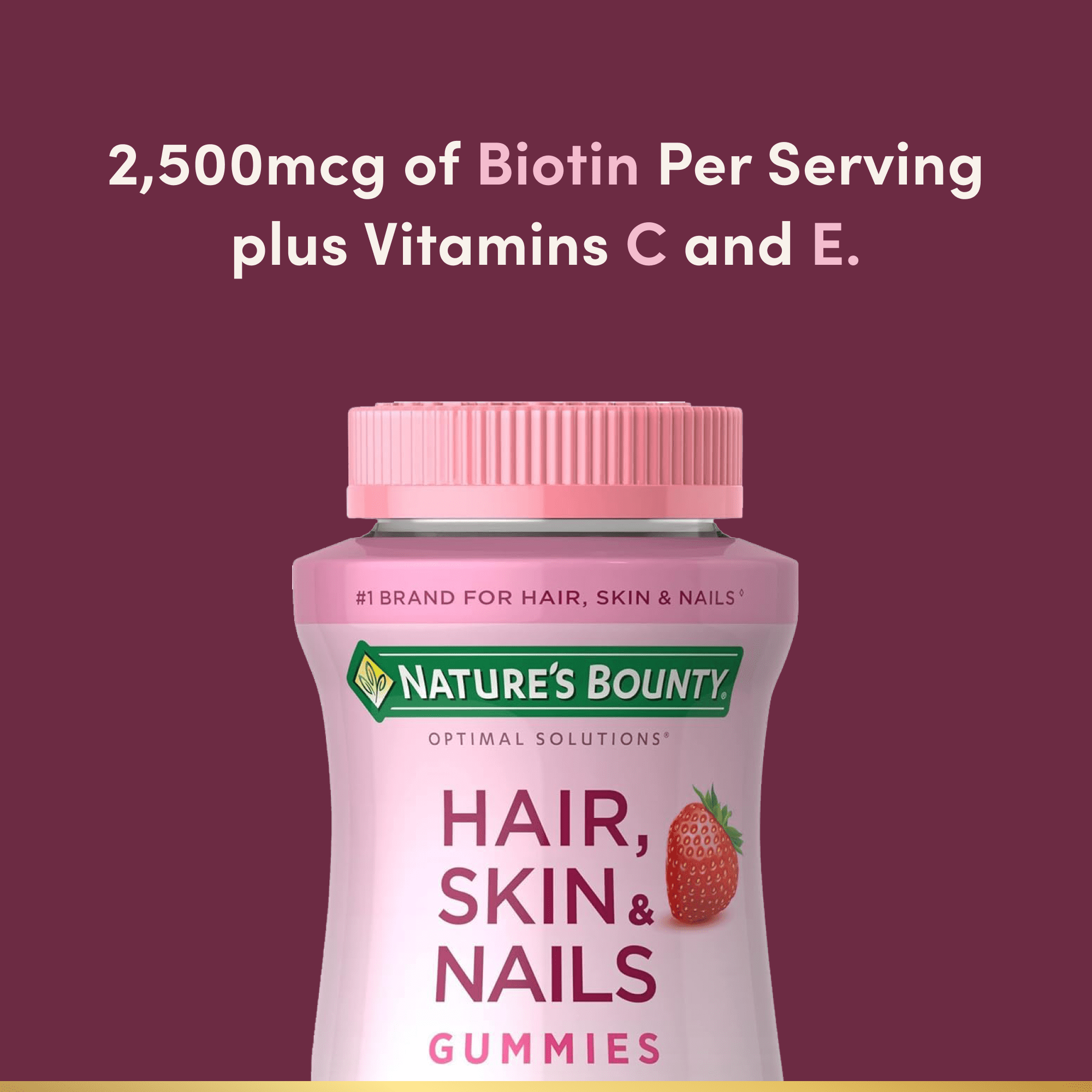 Nature's Bounty Hair, Skin and Nails Strawberry Gummies, 2500mcg Biotin, 180 Ct. — supplement pack, view 4