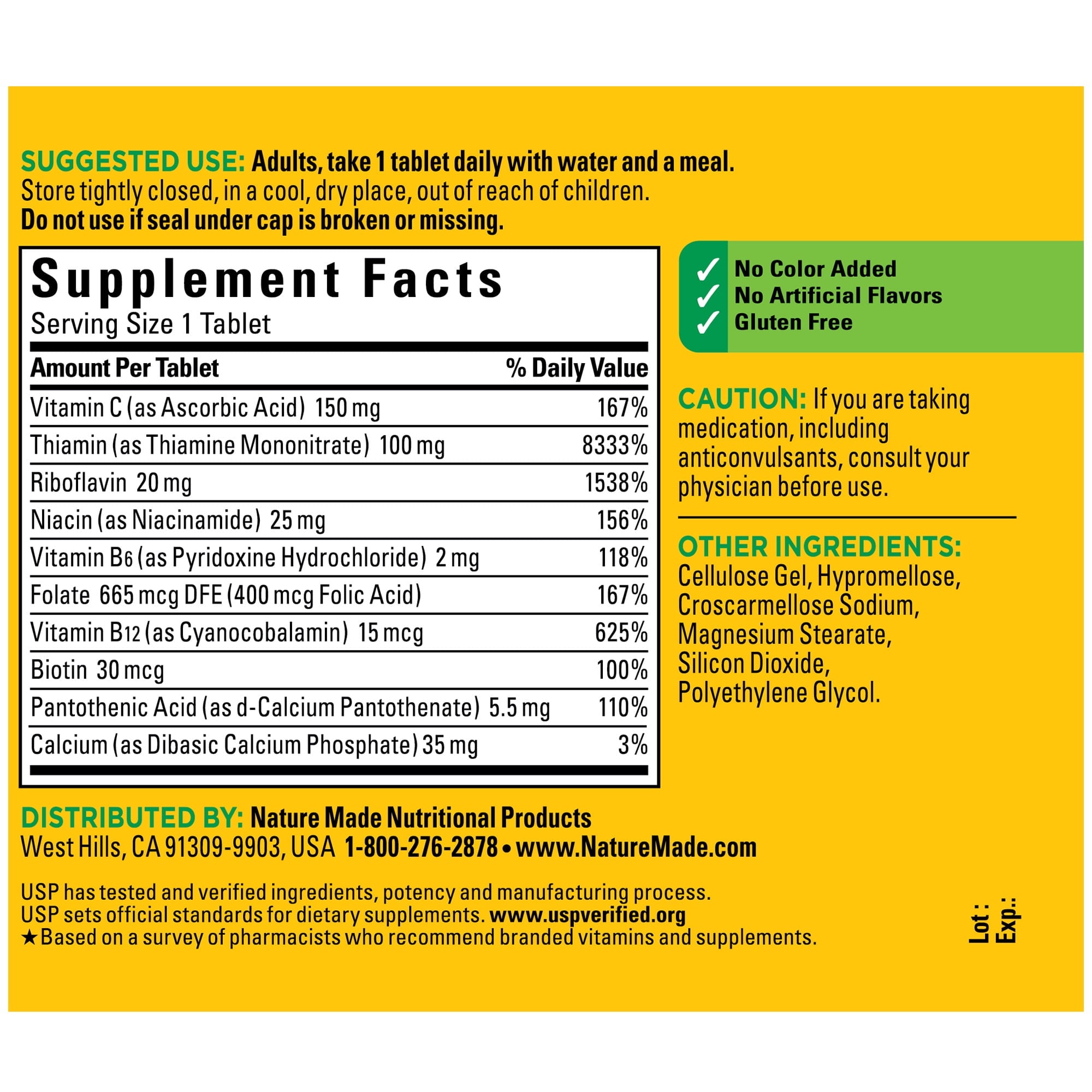 Nature Made Super B Complex with Vitamin C and Folic Acid Tablets, Dietary Supplement, 160 Count — supplement pack, view 2