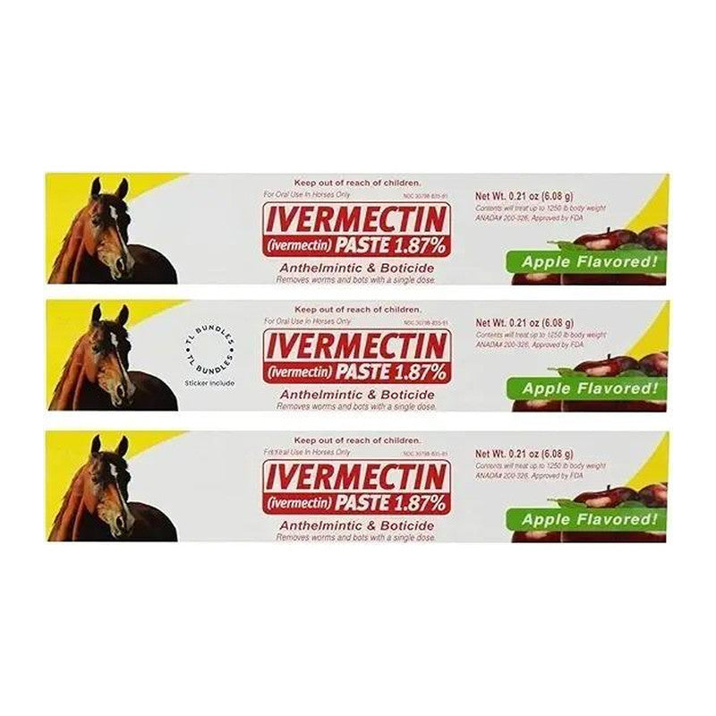 3 TUBES Ivermectin Paste - Horse Wormer 6.08 Grams (3-Pack) + TL Bundles Sticker Included — pet supply