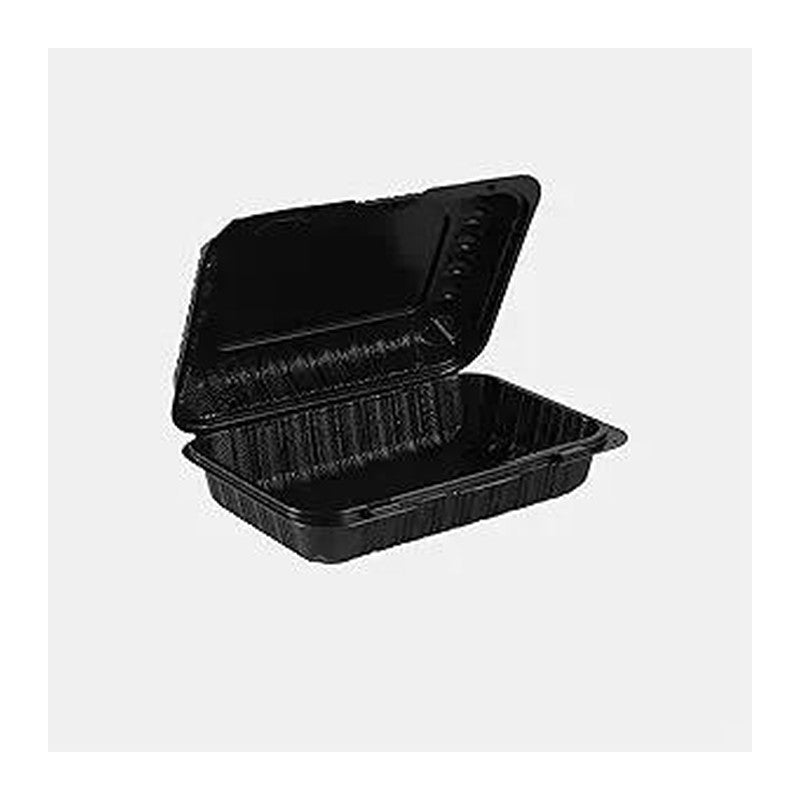 Black Hinged Container 9 x 6 (180/case) — food service cups and containers