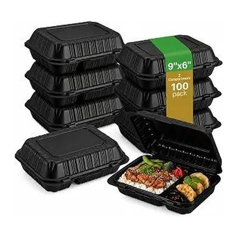 Black Hinged Container 9 x 9 1-Comp (100/case) — food service cups and containers