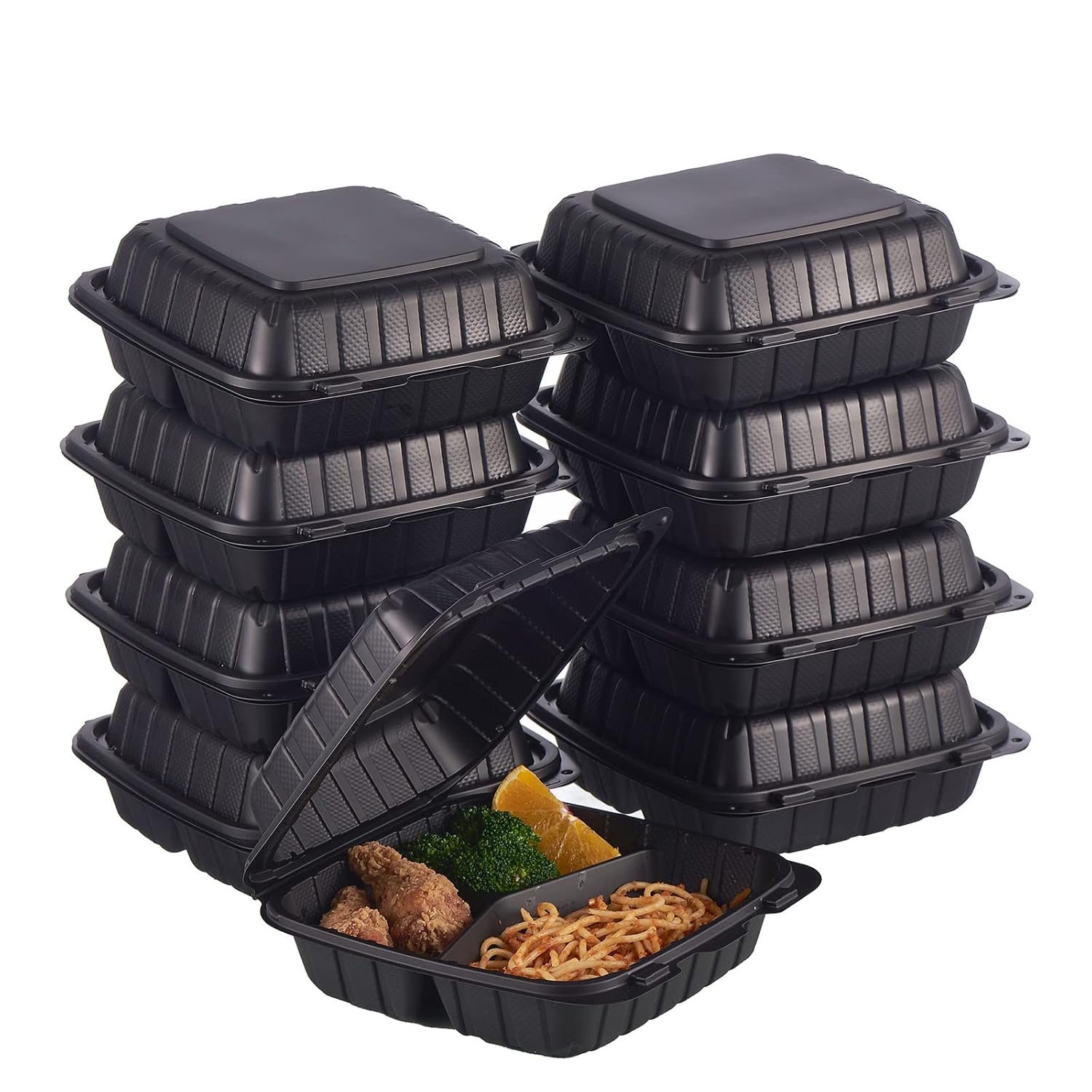 Black Hinged Container 10 x 10 1-Comp (100/case) — catering supply