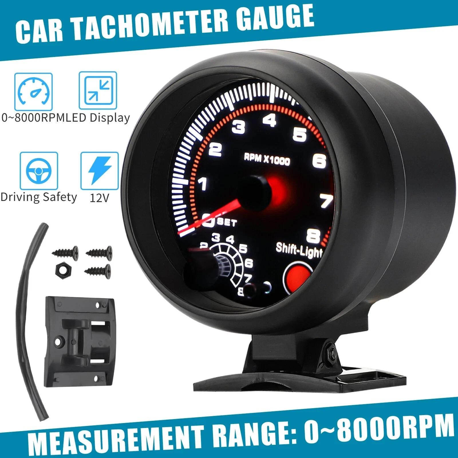 Universal Car Tachometer Gauge Tacho Meter with LED Shift Light 0-8000 RPM 3.75" — retail product