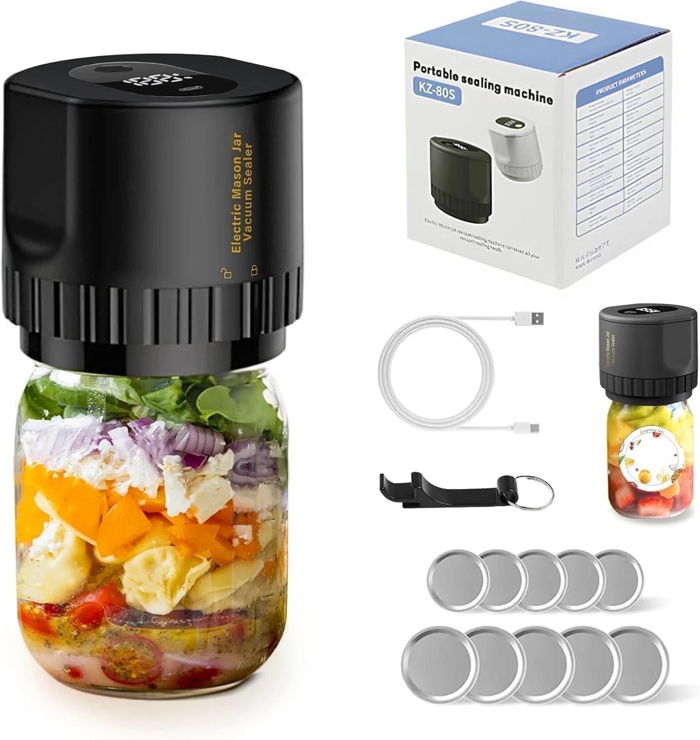 Mason Jar Vacuum Sealer 3 in 1 Electric Mason Jar Vacuum Sealer Kit (Black) — retail product