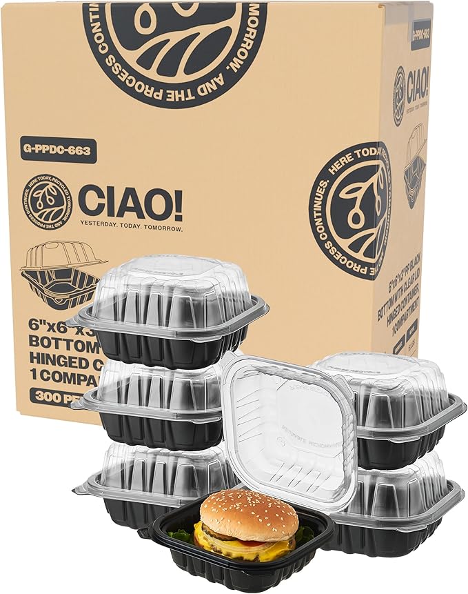 Black Container with Clear Lid 6x6 (300/case) — catering supply