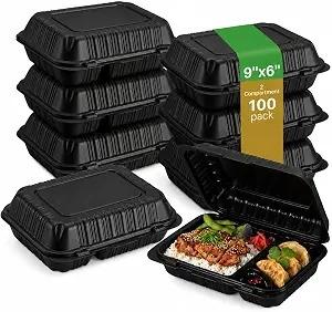 Black Hinged Container 9 x 9 1-Comp (100/case) — catering supply
