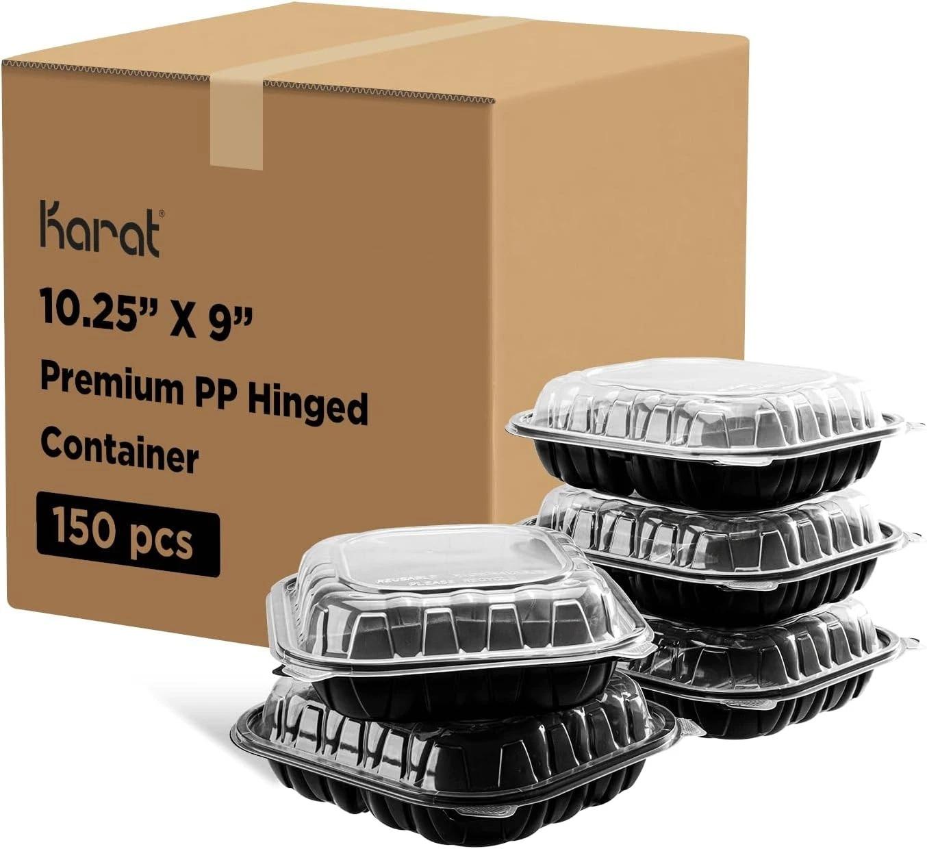 Black Hinged Container with Clear Lid 10.25x9 (150/case) — catering supply