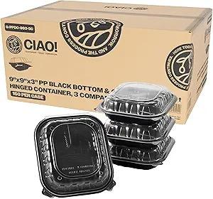 Black Hinged Container with Clear Lid 9x9 (150/case) — catering supply