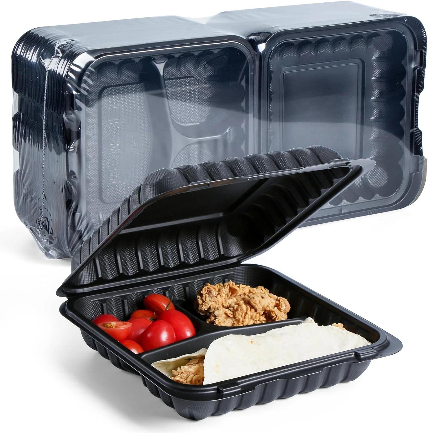 Black Hinged Mineral Filled Container 1 Compt 8x8 (150/Case) — catering supply