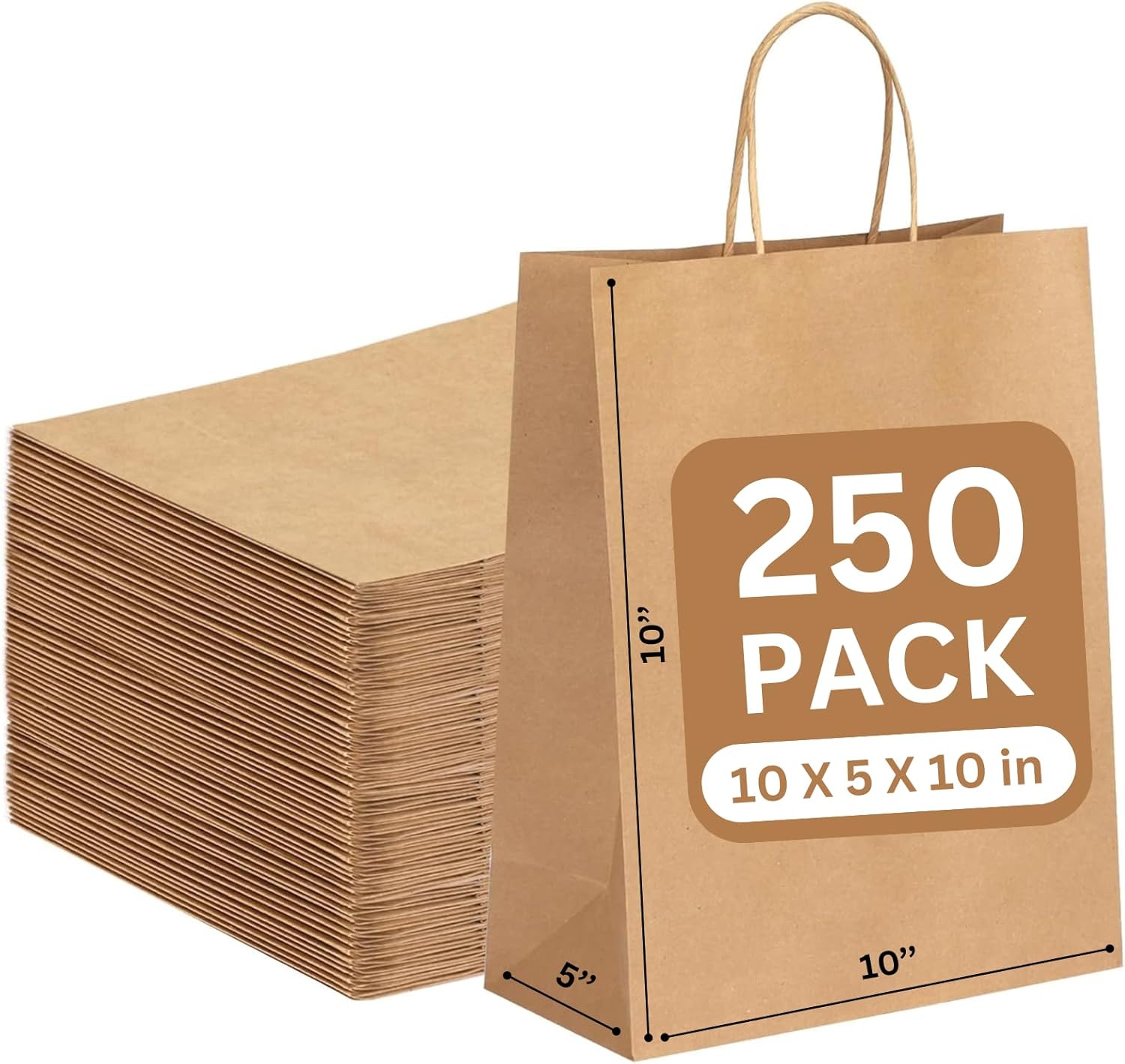 Brown Paper Bag w/ Handles 10x5.5x13.25 (250/case) — retail product