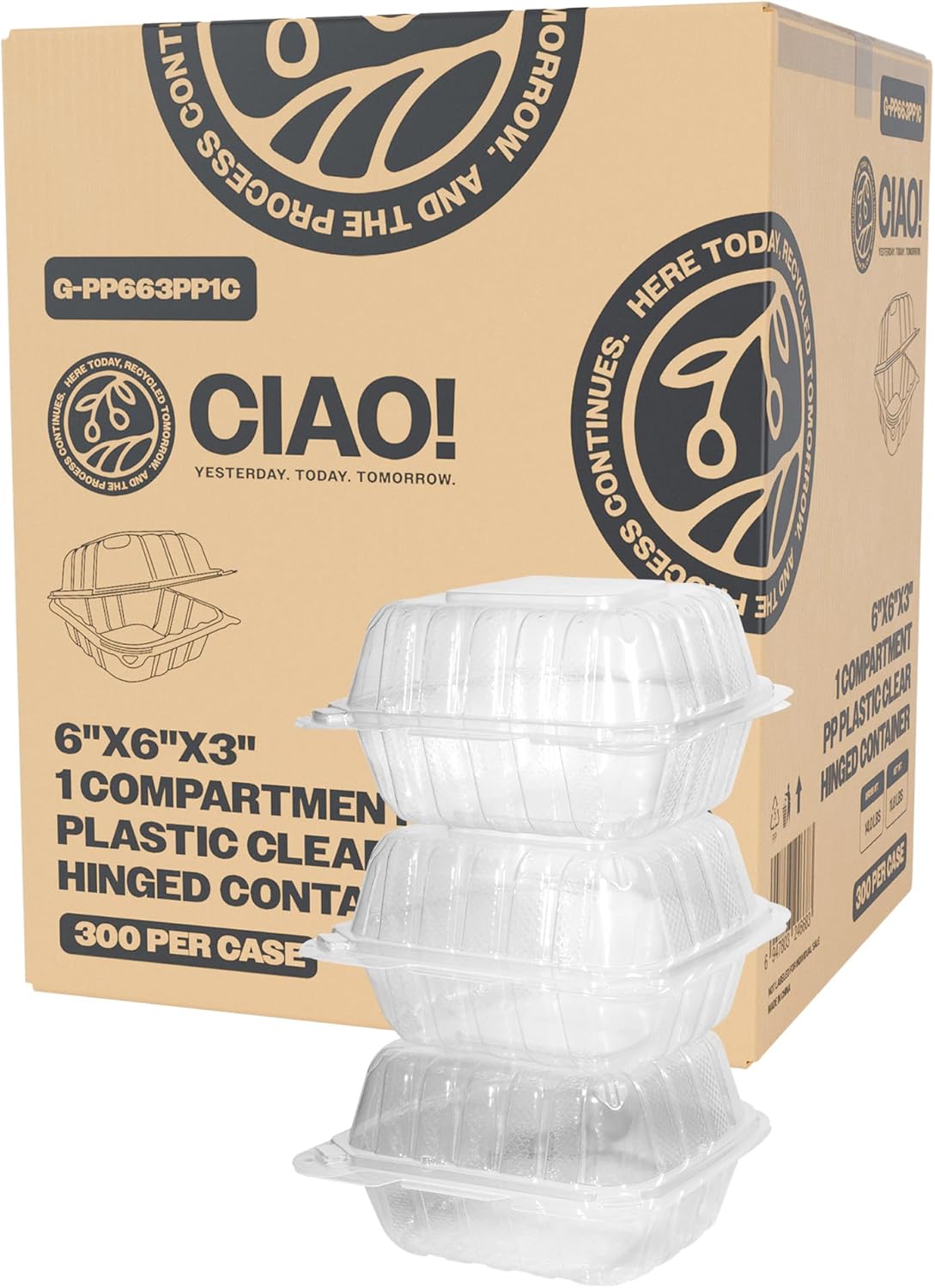 Clear Hinged Container 6x6 (300/case) — catering supply