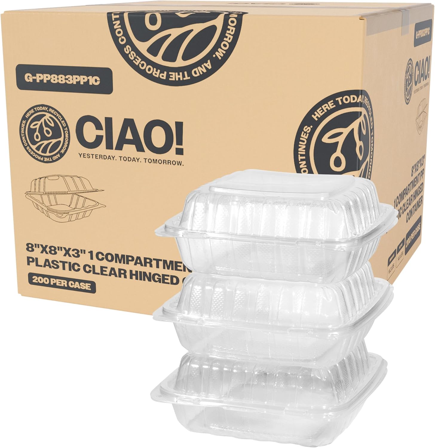 Clear Hinged Container 8x8 (200/case) — catering supply