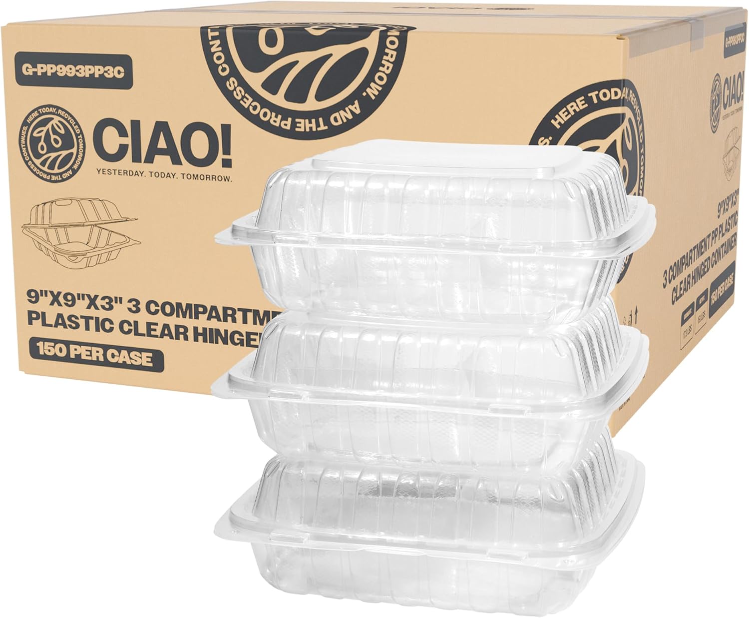 Clear Hinged Container 9x9 (150/case) — catering supply