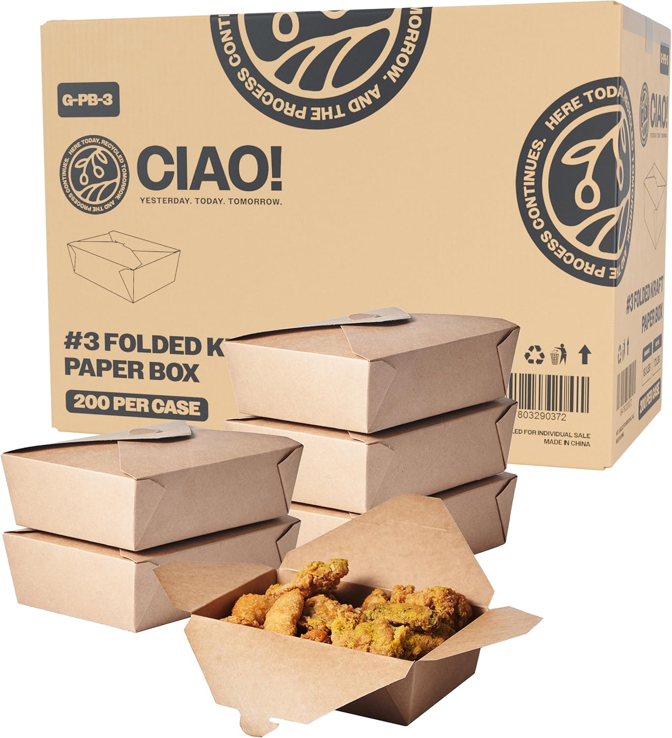 Kraft Folded Takeout Box #3 (200/case) — catering supply
