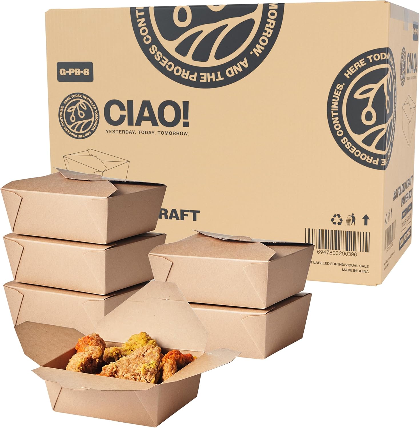 Kraft Folded Takeout Box #8 (300/case) — catering supply