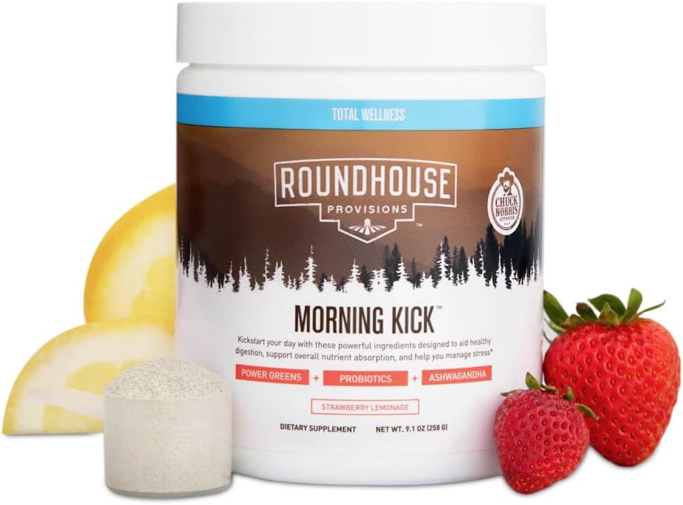 Roundhouse By Chuck Norris Morning Kick, Greens Superfood Powder Supplement with Ashwaganda — supplement pack