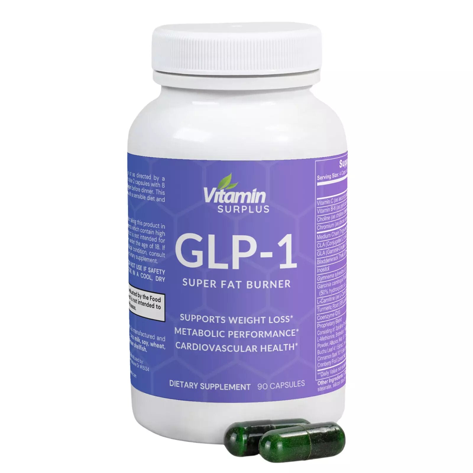 GLP-1 Weight Loss Fat Burner - 90 Capsules - Choline, Chromium, MCT, L-Carnitine — supplement pack
