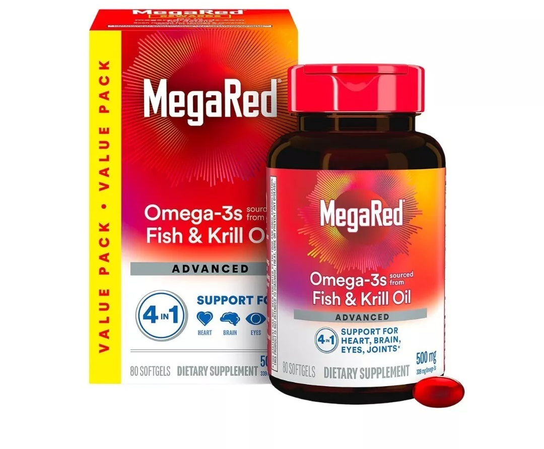 MegaRed Omega-3 Fish Oil 6X Absorption 500mg 80 Softgel — supplement pack