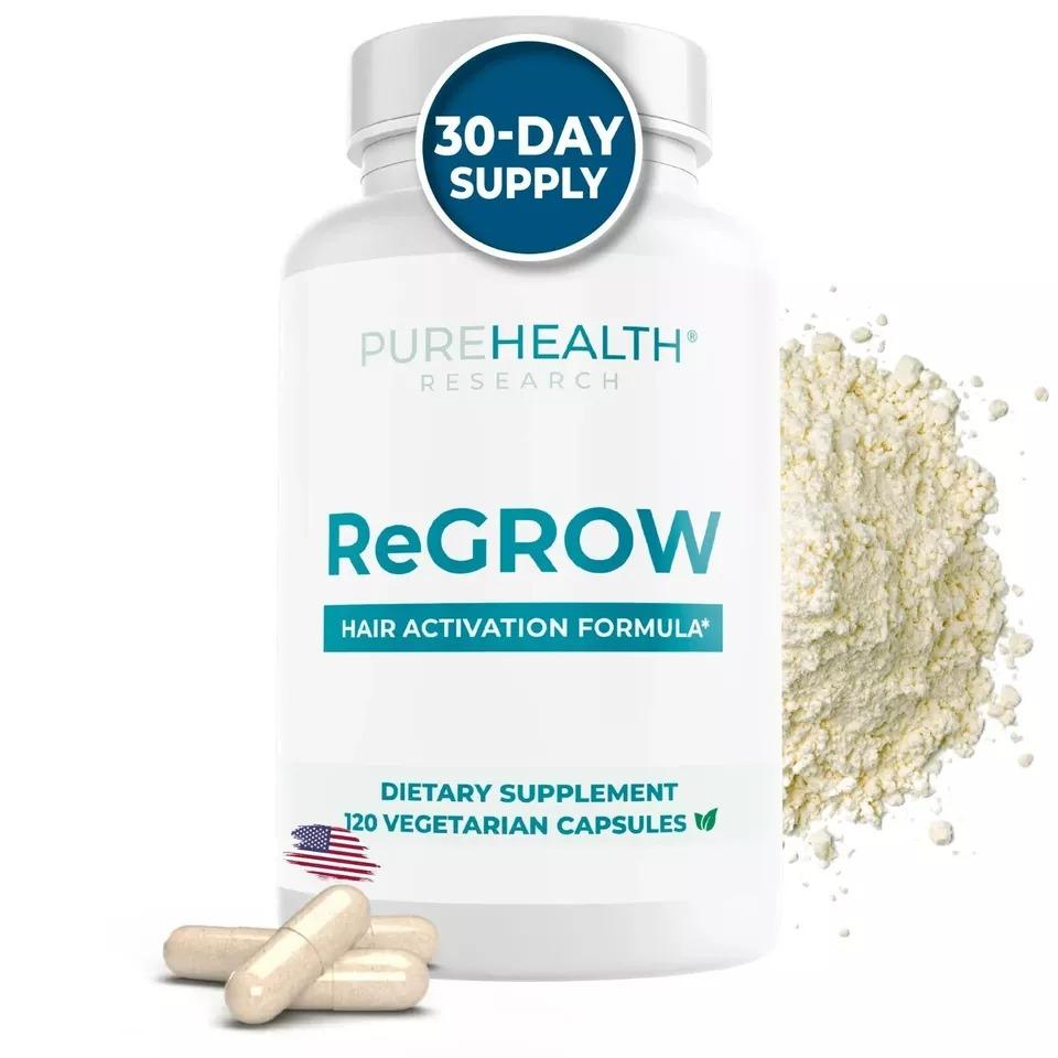 ReGrow Hair Growth Vitamins with Biotin, Hair Supplement by PureHealth Research. 120 capsules — supplement pack