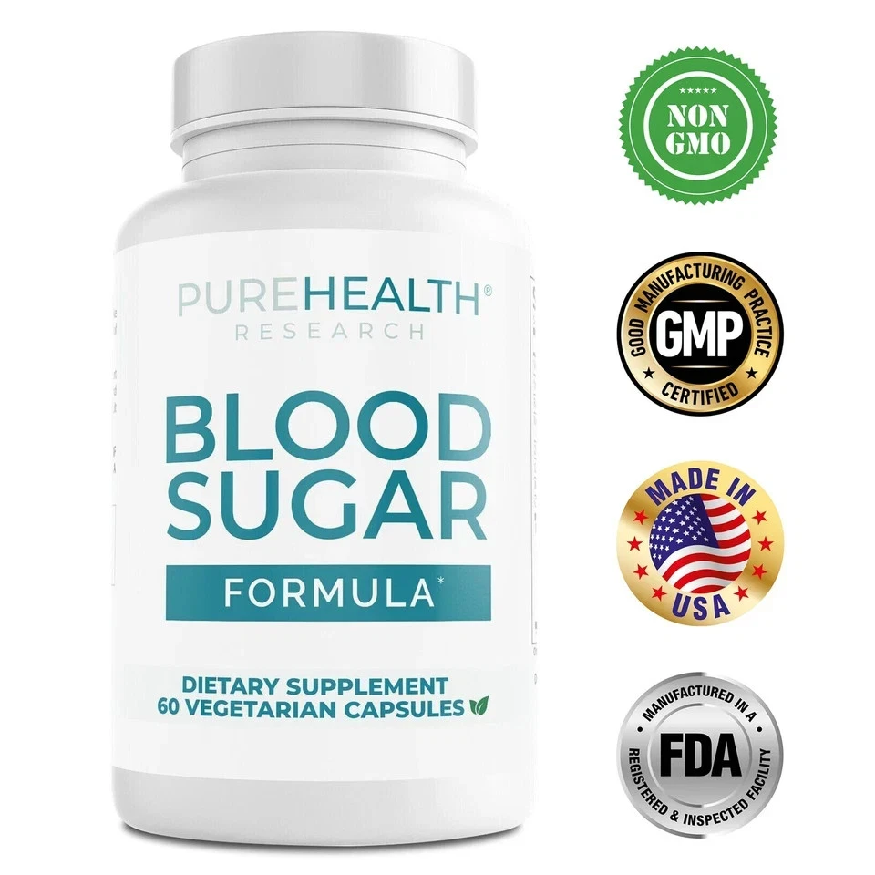 PureHealth Research Blood Sugar Formula For Healthy Blood Sugar Levels 60 capsules — supplement pack