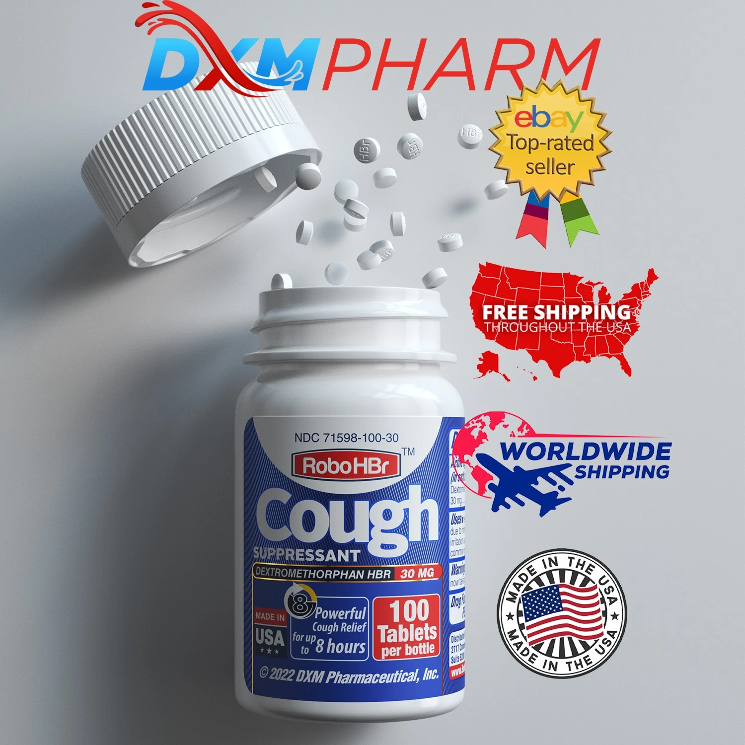 Cough Suppressant 100 Tablets 30mg Dextromethorphan HBr — health and personal care product