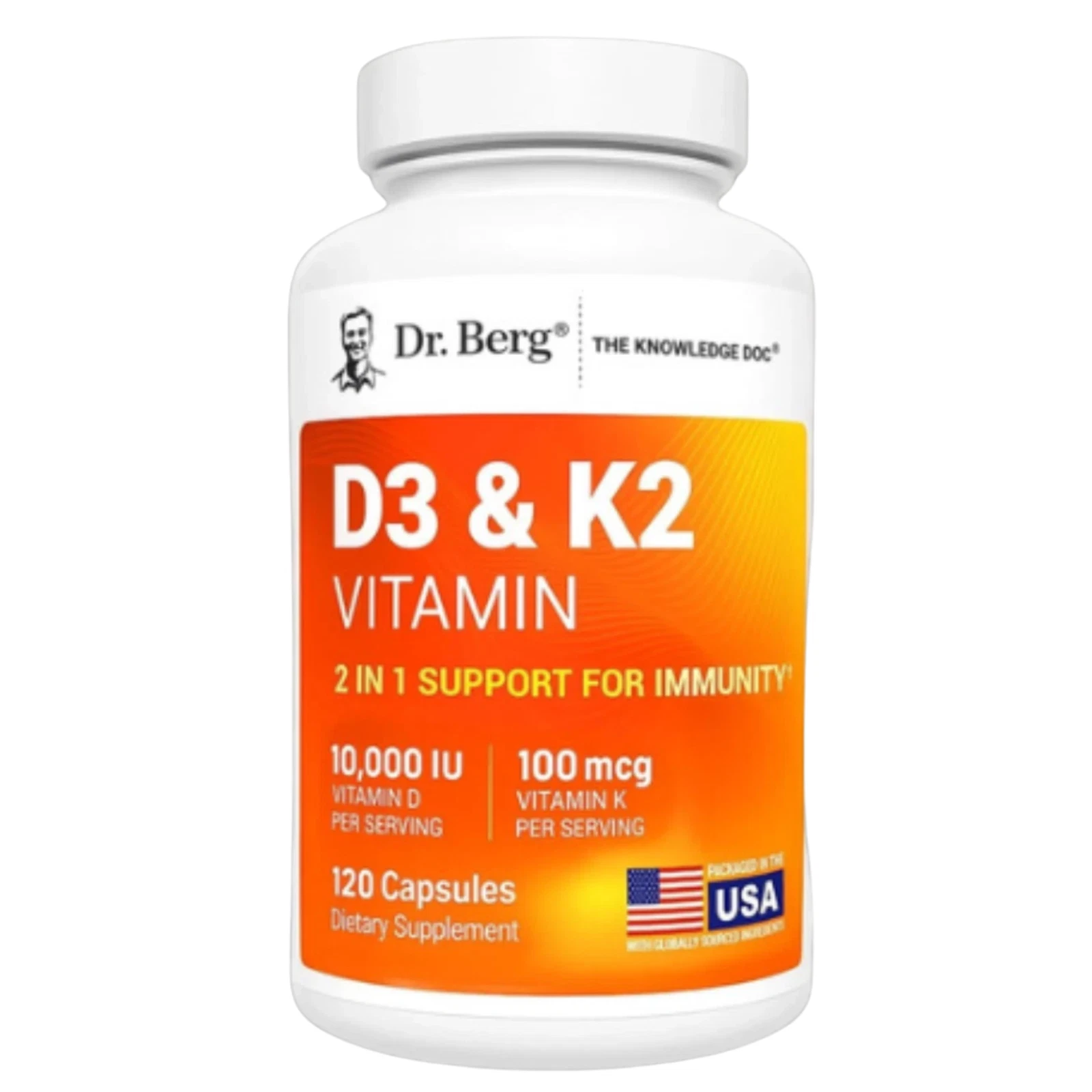 Dr. Berg Vitamin D3 K2 w/ MCT Oil 10,000 IU D3 100mcg K2 120 Capsules Supplement — supplement pack