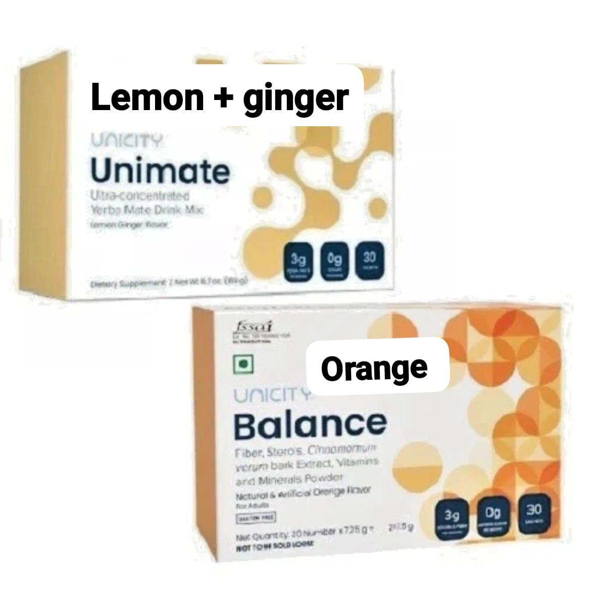 COMBO -Unicity Unimate LEMON Ginger and Unicity Balance orange — supplement pack