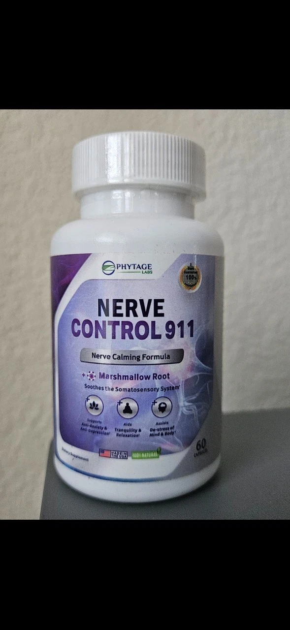 Phytage Labs Nerve Control 911 - Plant Based Nerve Health Supplement 60 Capsules plastic bottle — supplement pack