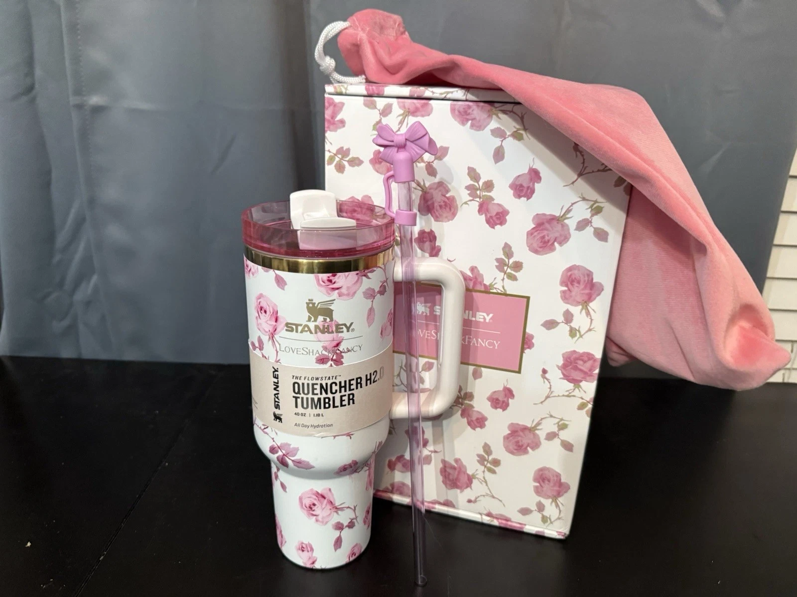 🌹 x LoveShackFancy 40oz Ribbon Rosa Flowstate H2.0 Tumbler White & Pink — insulated drinkware