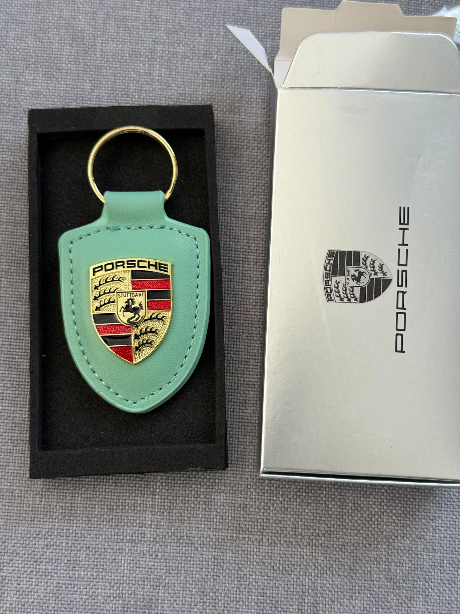 Porsche Keyring Mint Green Leather I 75 Years Driven by Dreams Edition — retail product