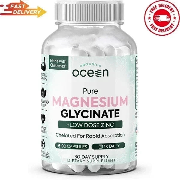 Organics Ocean Pure Magnesium Glycinate Low Dose Zinc Chelated 90 Capsules NEW — supplement pack