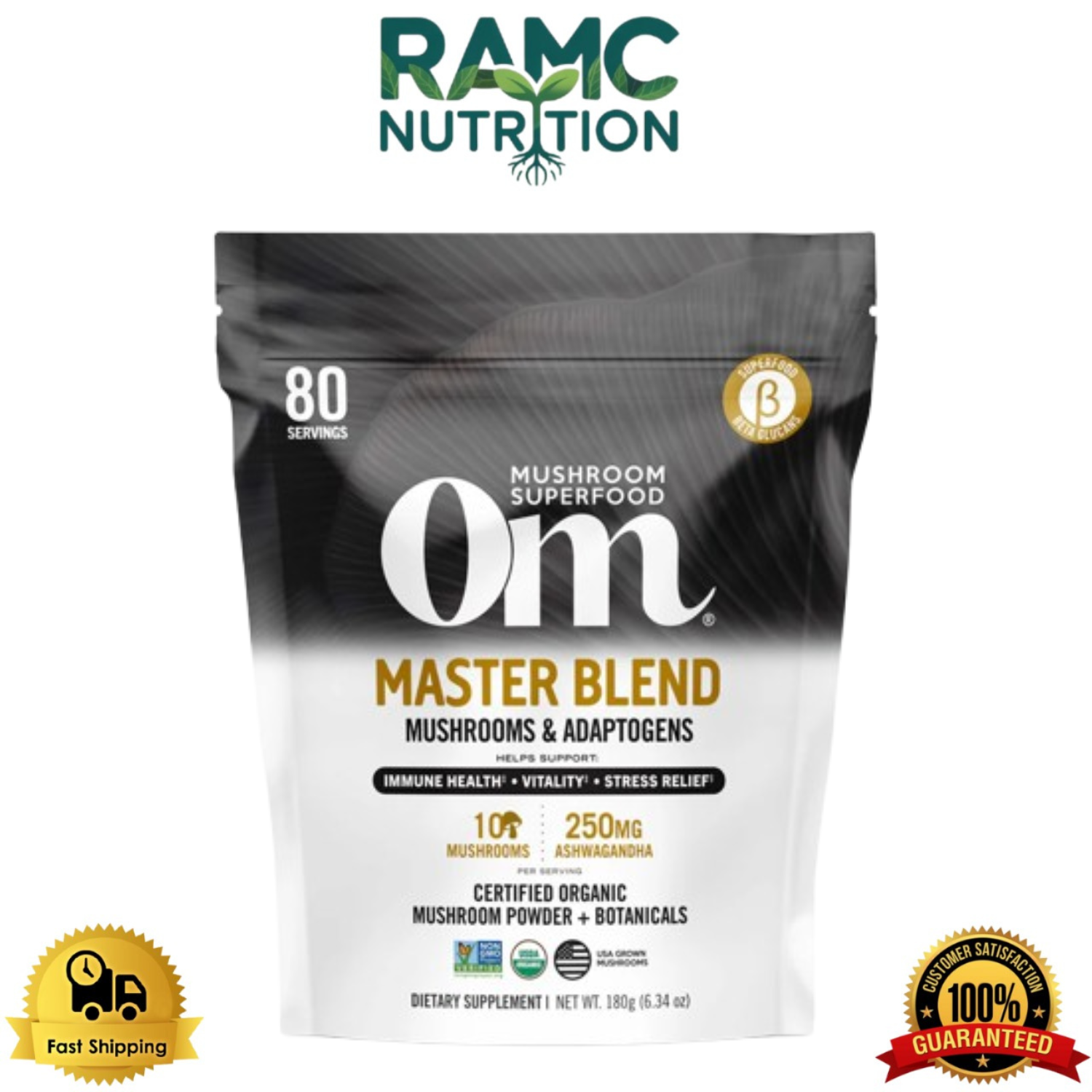 Om Mushroom Superfood Master Blend - Certified Organic Mushroom 6.34oz 180g — supplement pack