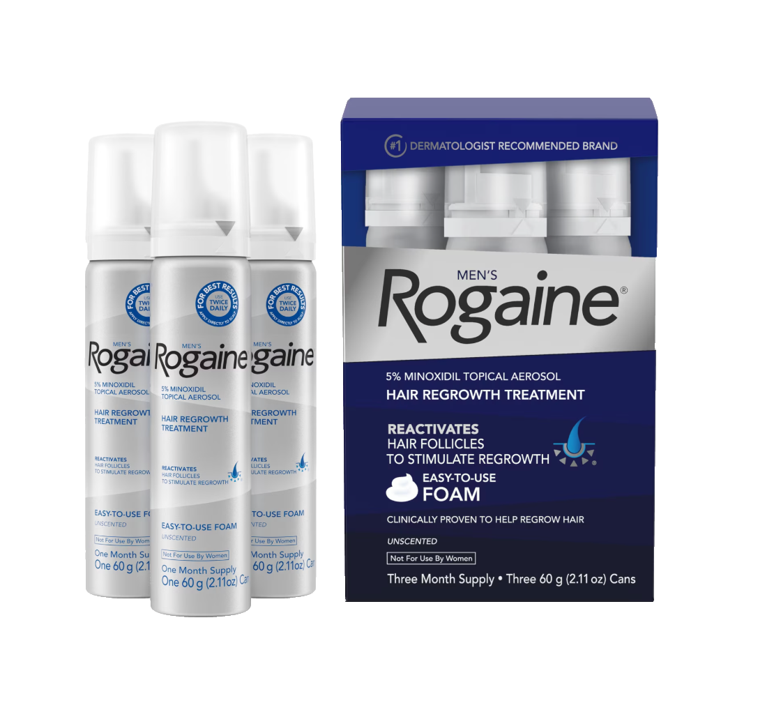 Rogaine 5% Minoxidil Foam for Men 3 Month Supply 3x60g Hair Regrowth — hair care product