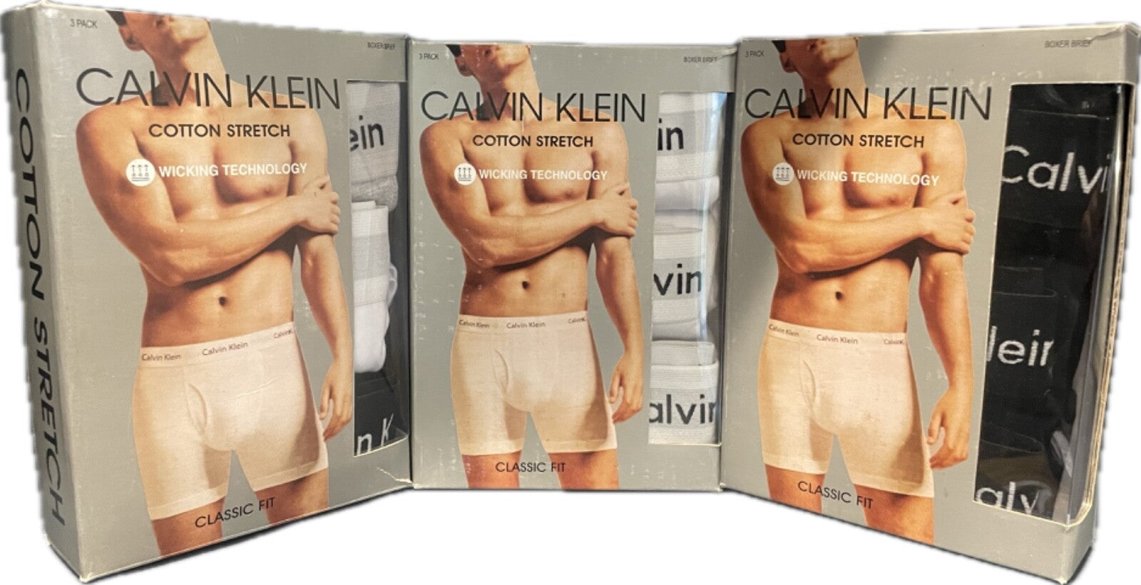 Calvin Klein Cotton Stretch 3-Pack Men's Underwear Trunks Black/White/Grey Medium — retail product