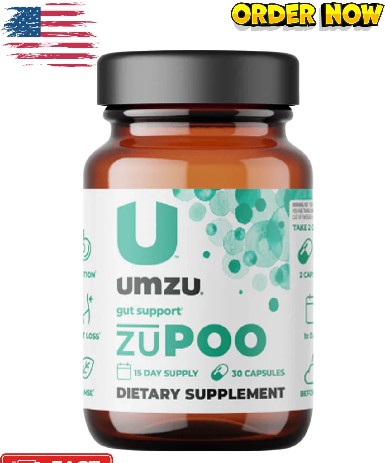 UMZU zuPOO - Colon Cleanse and Gut Support, Dietary Supplement New. 30 capsules — supplement pack