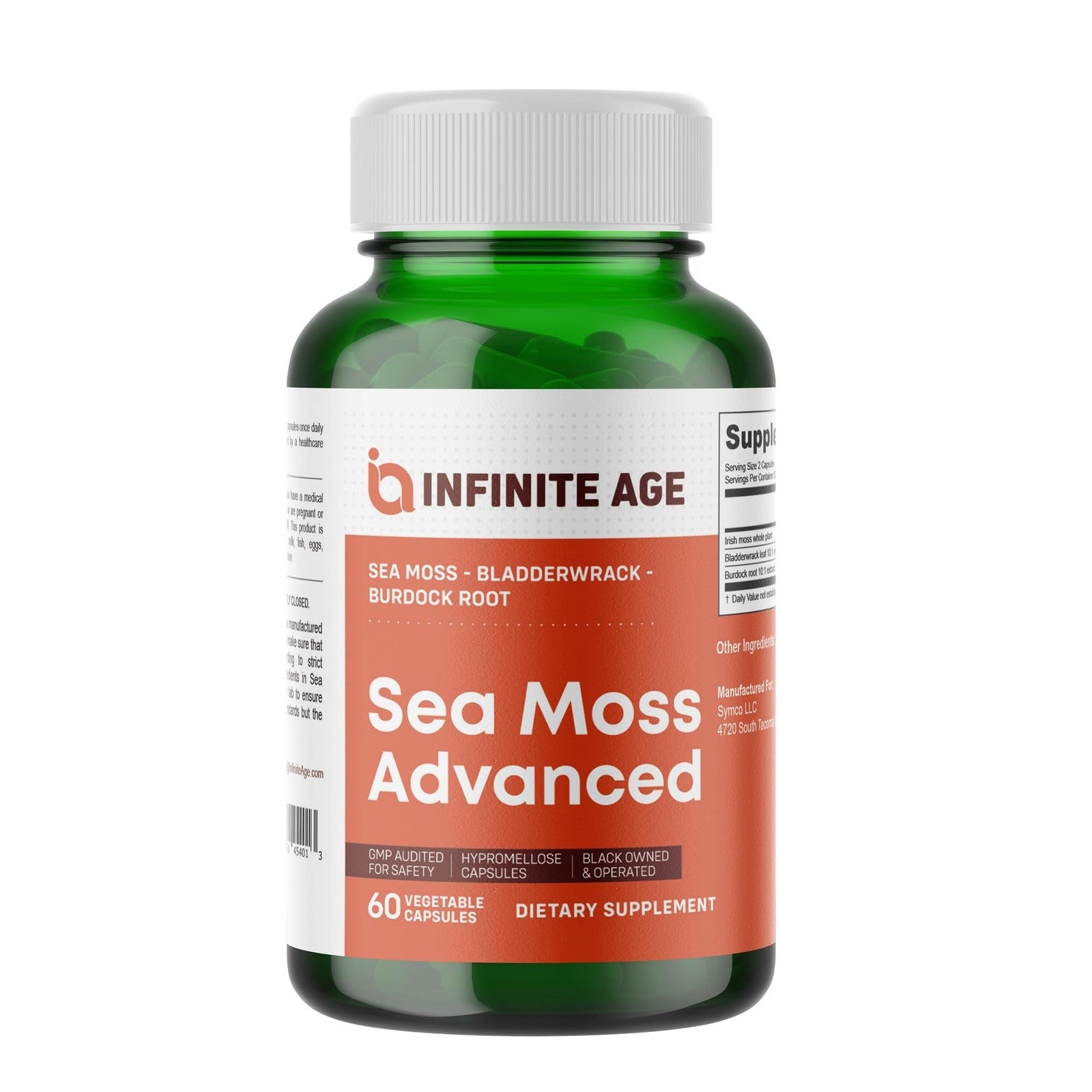 INFINITE AGE 1250mg Sea Moss Advanced Superfood, High-Potency, Vegan - 60 Count — supplement pack