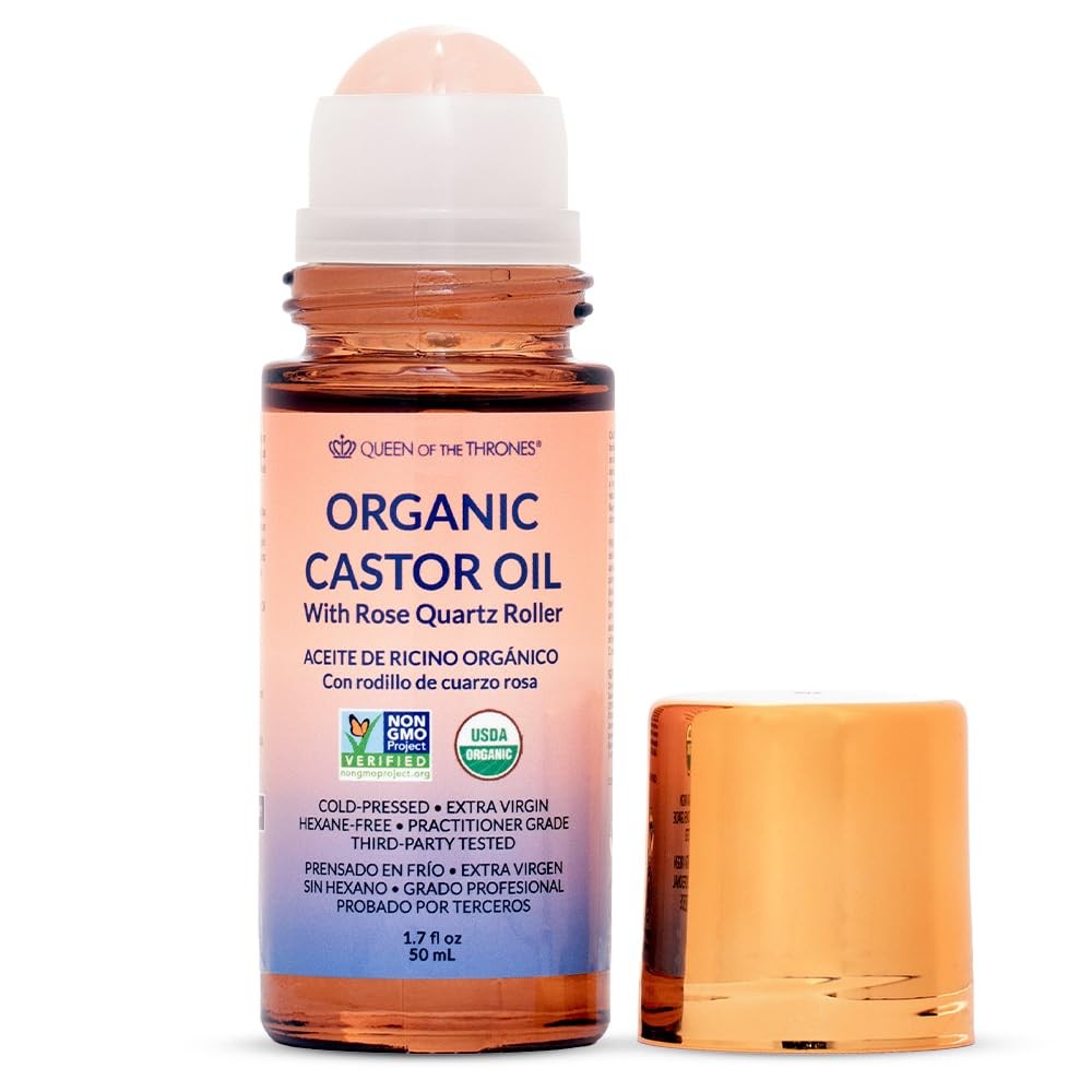 Queen of the Thrones Organic Golden Castor Oil Roll-On with Rose Quartz — retail product