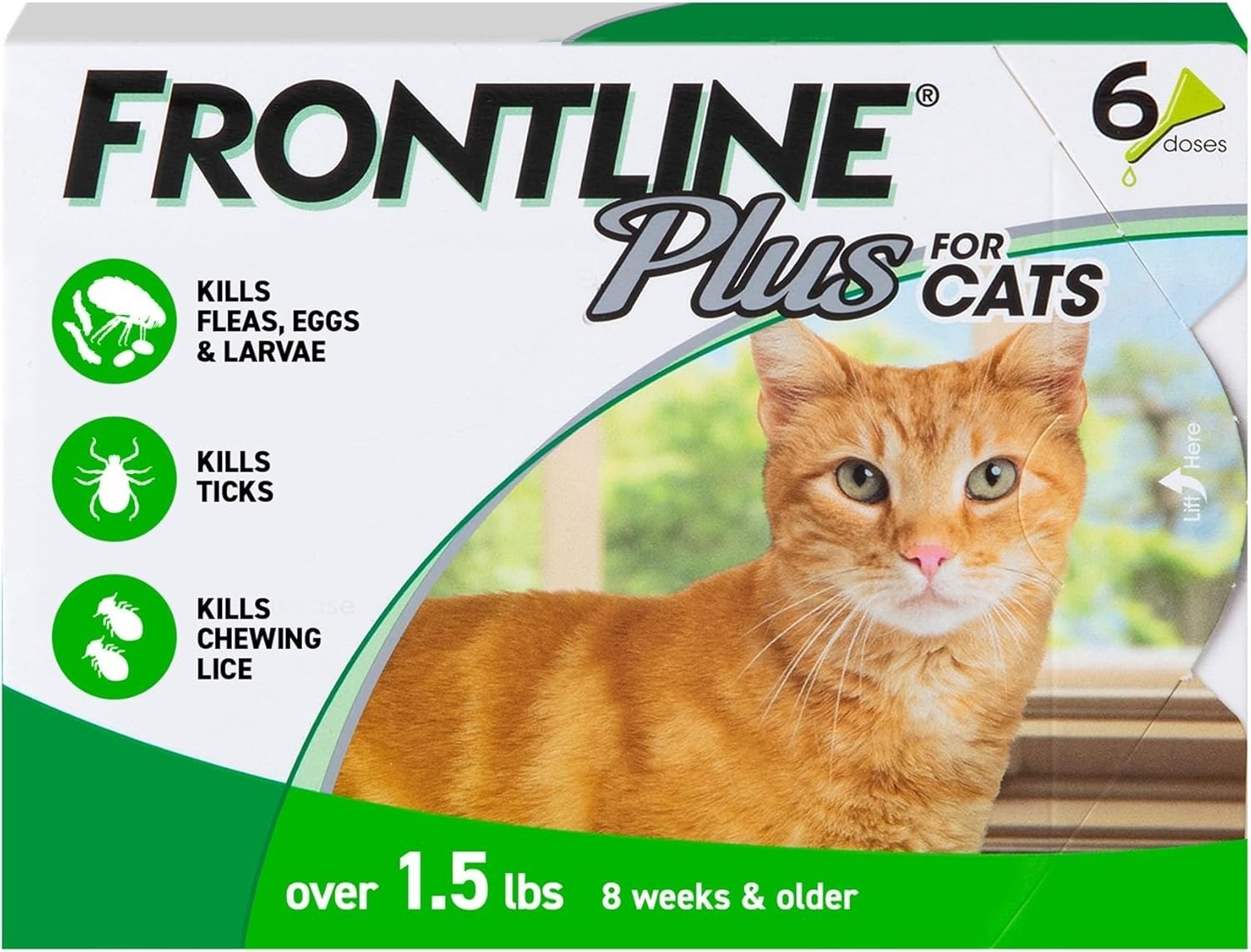 FRONTLINE Plus Flea and Tick Treatment for Cats over 1.5 lbs., 6 Treatments NEW — pet care product