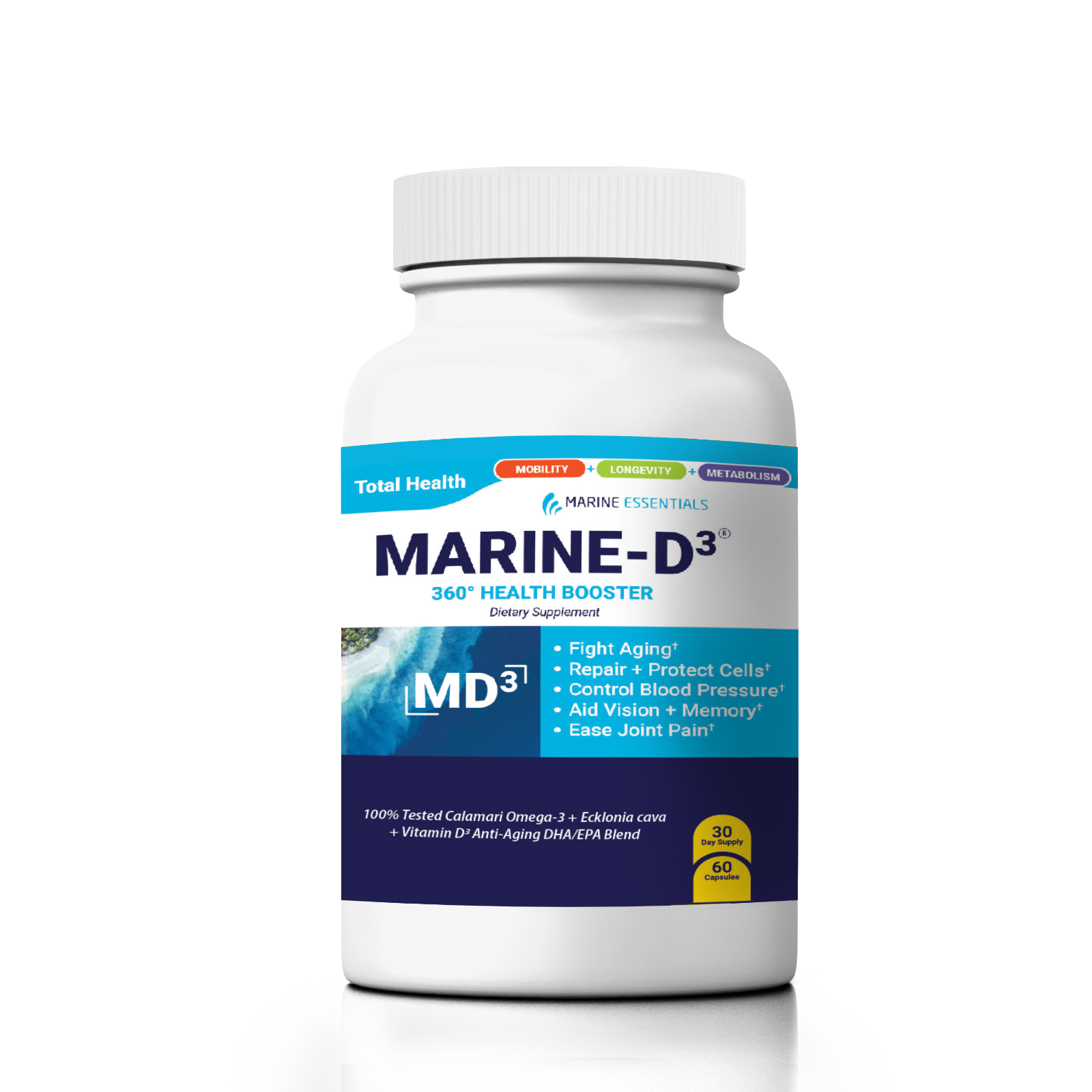 Marine Essentials | Marine-D3 | Anti-Aging | Omega-3 | 1 Bottle (60 Capsules) — supplement pack