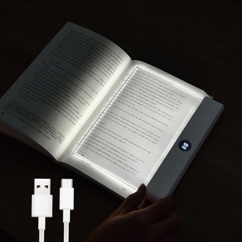 Book Light, Rechargeable Clear LED Flat Reading Light with 3 Colors Timer — retail product