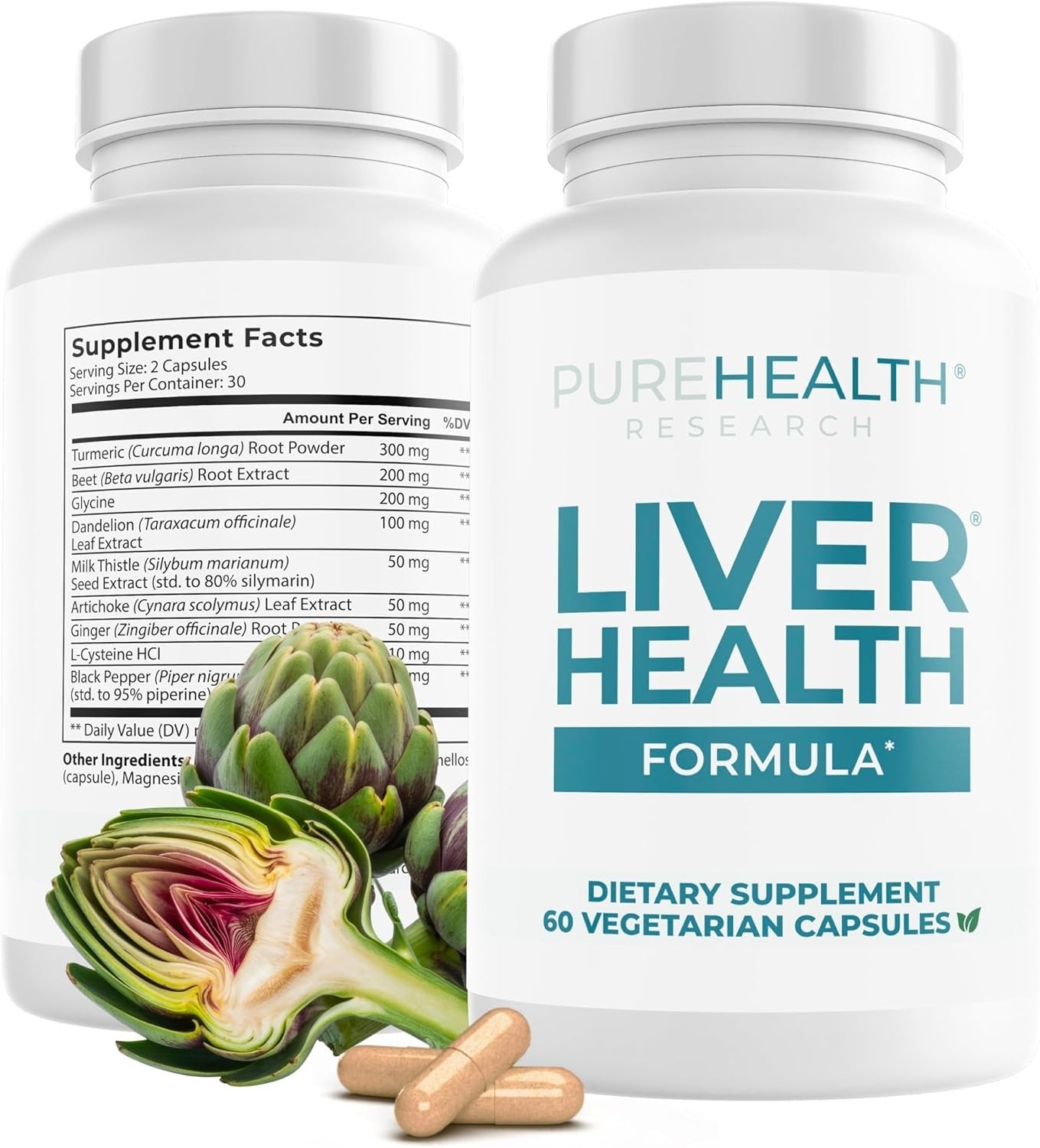 PUREHEALTH RESEARCH Liver Health – Liver Cleanse Detox & Repair with Artichoke 60 capsules — supplement pack
